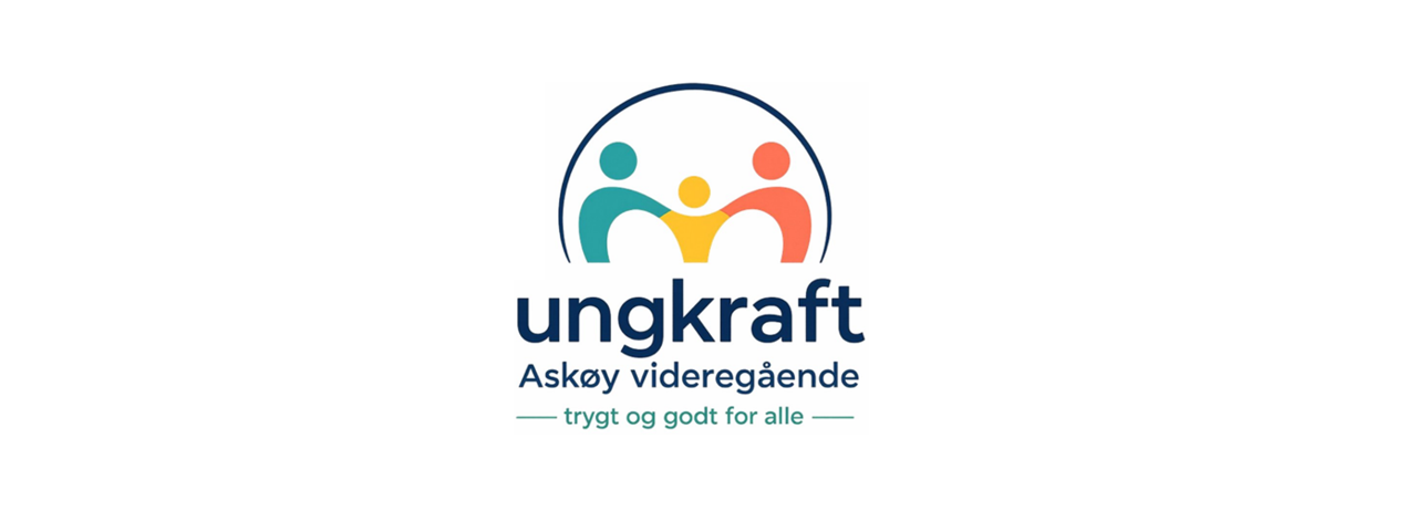 Logo for Ungkraft på Askøy videregående skole viser tre personer som holder hender